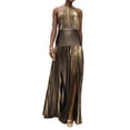 thumbnail image 1 of Women'S Luxury Metallic Pleated Slit Tie Halter Sleeveless Elegant Pleated Maxi Dress Ancient Gold M, 1 of 6