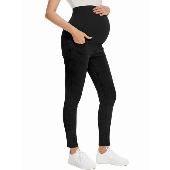 Women'S Maternity Jeans over Belly Skinny Stretchy Denim Pants Comfy Slim Pregnancy Pants Black XL