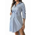 thumbnail image 1 of Women'S Maternity Shirt Dress Striped Lapel Button Shirt Dress 3/4 Sleeve Maternity Dress Blue & White XL, 1 of 5