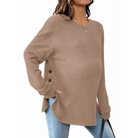Women'S Maternity Shirt Long Sleeve Maternity T-Shirt Sport Top Tunic Top Mom Outfit Khaki XXL
