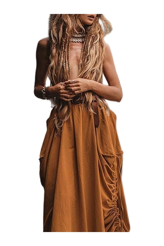 Women'S Maxi Boho Skirt with Pockets Bohemian Hippie Gypsy Beige XXL