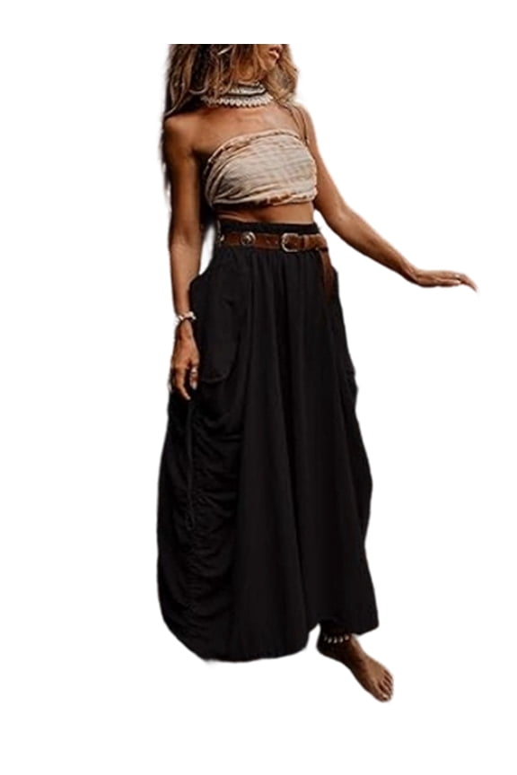 Women'S Maxi Boho Skirt with Pockets Bohemian Hippie Gypsy Black XL