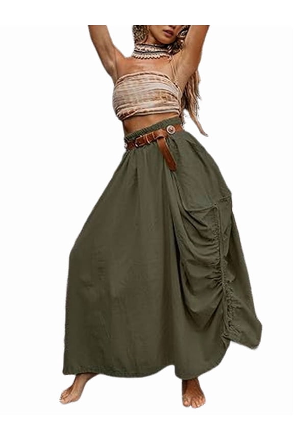Women'S Maxi Boho Skirt with Pockets Bohemian Hippie Gypsy Green M