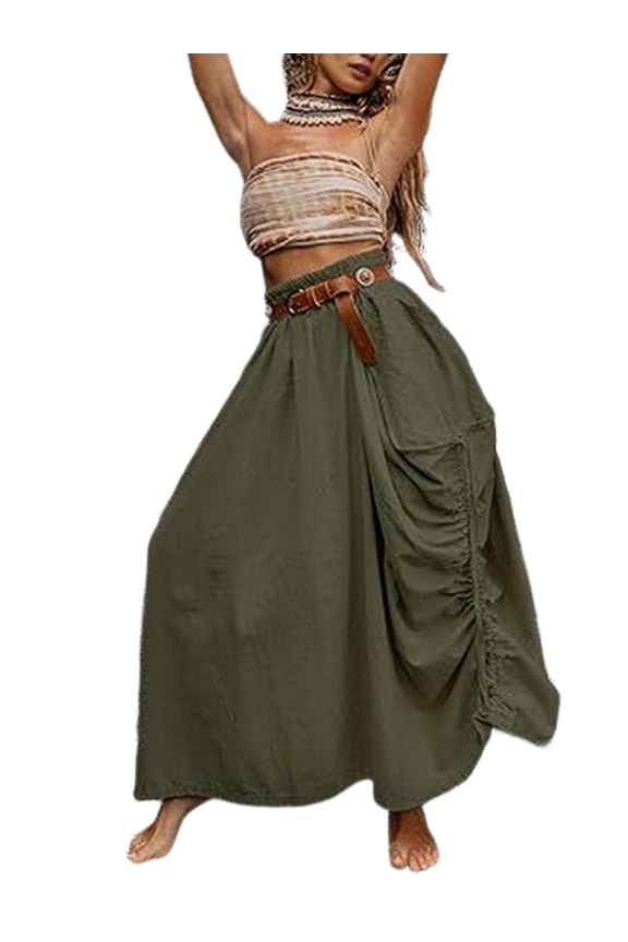 Women'S Maxi Boho Skirt with Pockets Bohemian Hippie Gypsy Green XXL