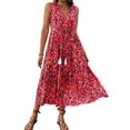 thumbnail image 1 of Women'S Maxi Dress Summer Sleeveless Bohemian Floral V Neck Tie Front Fringe Flowy Long Dress Vacation Beach Sundress Black & Red XL, 1 of 8