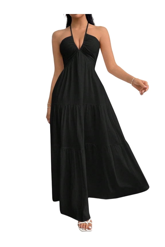 Women'S Maxi Summer Dresses Halter V Neck Beach Dresses for Women A-Line Casual Dress for Vacation