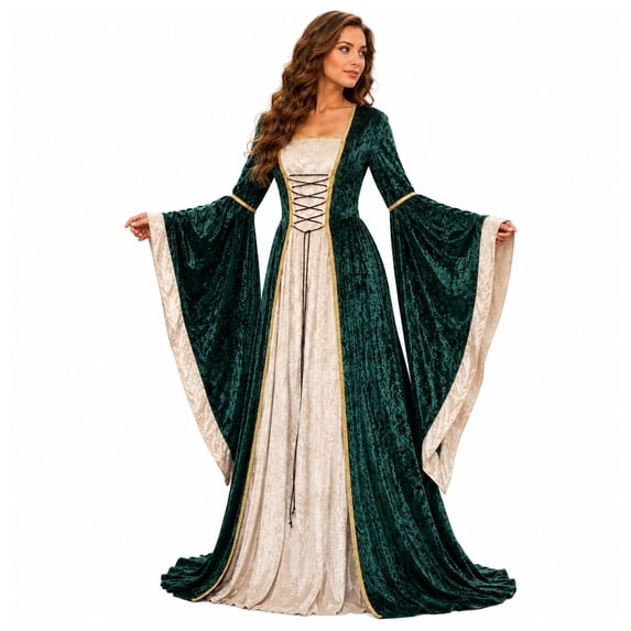 Women'S Medieval Velvet Long Dress With Flared Sleeves, European Court Inspired Costume Outfit For Halloween Parties, Cosplay Events, Stage Performances, Photo Sessions And Themed Gatherings