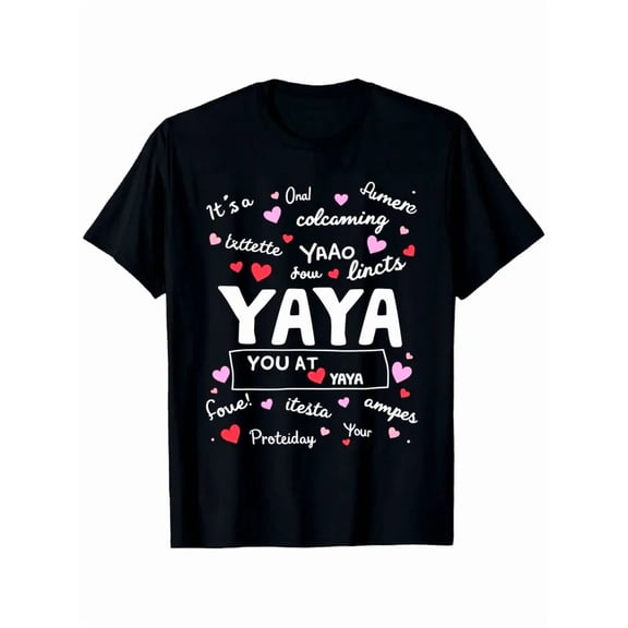 Women'S & Men'S Black YAYA Graphic T-Shirt - Valentine'S Day Spanish Love Phrases & Hearts Print, Lightweight Crew Neck Short Sleeve Casual Tee, Unisex Smooth Texture Top for