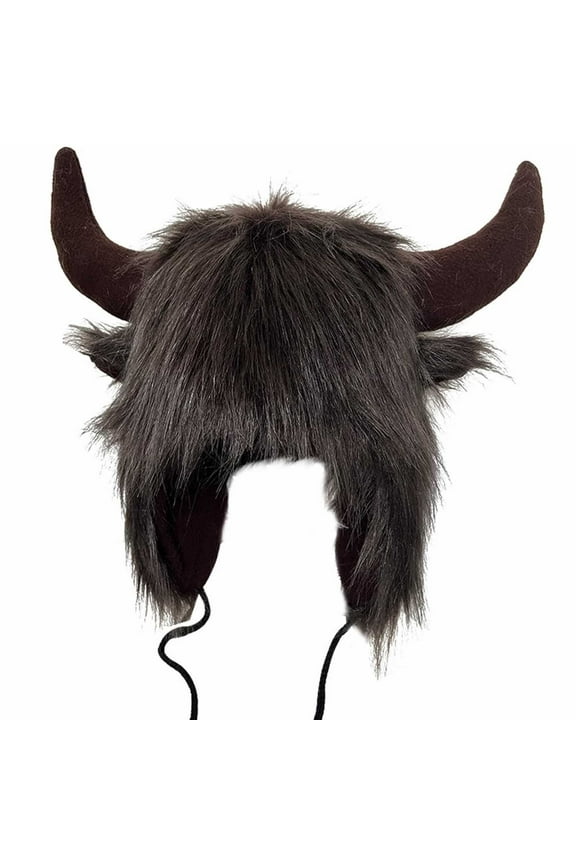 Women'S Men'S Hats & Caps Buffalo Hat With Horns Furry Earmuff Winter Hats Buffalo Face Fluffy Ear Headwear Earflap Hats