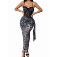 thumbnail image 1 of Women'S Mesh Corset Dress Sleeveless Satin Slit Dresses Party Cocktail Ruched Bodycon Dress Gray M, 1 of 10