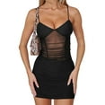 thumbnail image 1 of Women'S Mesh Dress Sleeveless Bodycon Mini Homecomig Dresses for Teens Short Tight Spaghetti Straps Prom Black M, 1 of 9