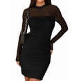 thumbnail image 1 of Women'S Mesh Sheer Long Sleeve Ruched Mini Dress Bodycon Mock Neck Cocktail Party Club Dresses, 1 of 9