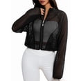 thumbnail image 1 of Women'S Mesh Sheer Zip Up Jacket Mock Neck Light-Weight Athletic Outerwear with Pockets Black S, 1 of 10