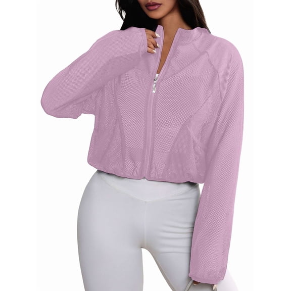 Women'S Mesh Sheer Zip Up Jacket Mock Neck Light-Weight Athletic Outerwear with Pockets M