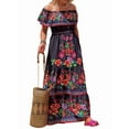 thumbnail image 1 of Women'S Mexican Dress Summer Floral Print Off the Shoulder Sleeveless Beach Long Maxi Dress Black & Red M, 1 of 9