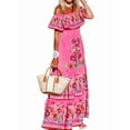 thumbnail image 1 of Women'S Mexican Dress Summer Floral Print Off the Shoulder Sleeveless Beach Long Maxi Dress Pink XL, 1 of 9