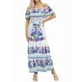 thumbnail image 1 of Women'S Mexican Dress Summer Floral Print Off the Shoulder Sleeveless Beach Long Maxi Dress White & Blue XXL, 1 of 7