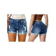 thumbnail image 1 of Women'S Mid-High Rise Ripped Distressed Jean Shorts with Pockets Folded Hem Casual Summer Jorts Dark Blue L, 1 of 3