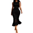 thumbnail image 1 of Women'S Midi Bodycon Dress Summer Sleeveless Ruffle Mermaid Dress Black One Size, 1 of 7