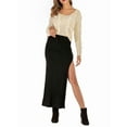 thumbnail image 1 of Women'S Midi Skirt Drawstring High Waist Slit Sweat Skirts Black S, 1 of 6