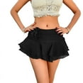 thumbnail image 1 of Women'S Mini Skirt Mesh Flowy Hem Y2K Skirts Multi-Layer Ruffle Trim Skort Black M, 1 of 9