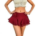 thumbnail image 1 of Women'S Mini Skirt Mesh Flowy Hem Y2K Skirts Multi-Layer Ruffle Trim Skort Red M, 1 of 9
