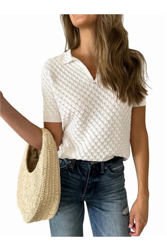 Women'S Minimalist Lazy Chic V Neck Pullover Knit Sweater Tshirt Basic Casual Top White M