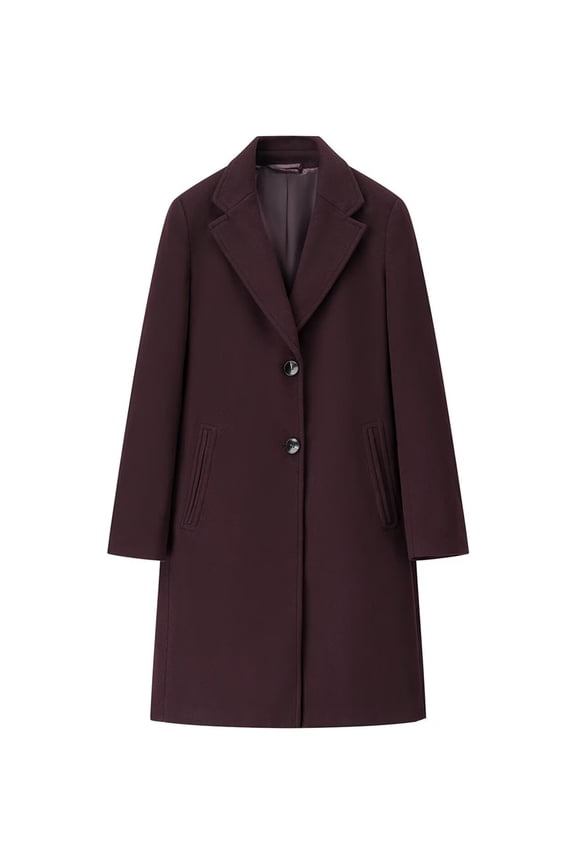 Women'S Minimalist Soft Shoulder Pad Turn Down Collar Solid Color Long Sleeve Coat Jacket Chestnut Color M