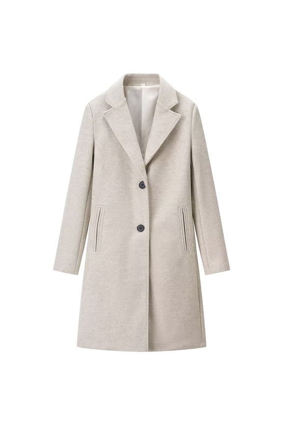 Women'S Minimalist Soft Shoulder Pad Turn Down Collar Solid Color Long Sleeve Coat Jacket Cream White L