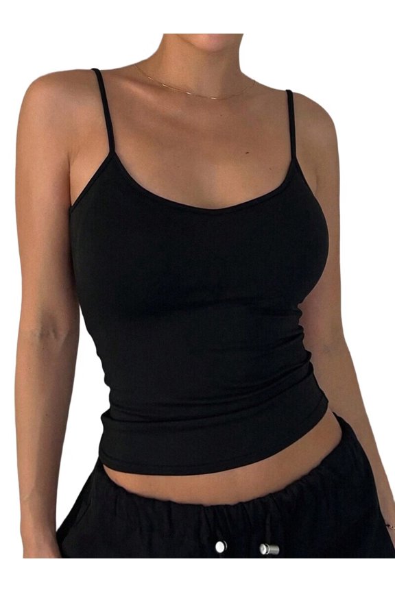Women'S Minimalist Solid Color Backless Spaghetti Strap Camisole Summer Layering Basic Top