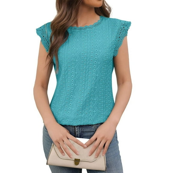 1 Piece Women'S Mock Neck Lace Blouse XL Turquoise Blue