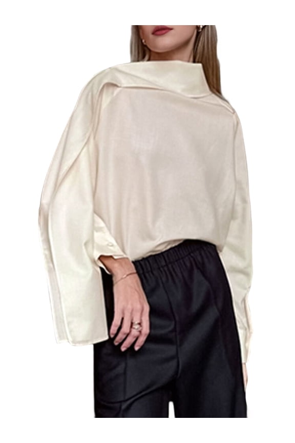 Women'S Mock Neck Long Sleeve Sweatshirt , Soft Casual Solid Color Blouse for All Seasons S