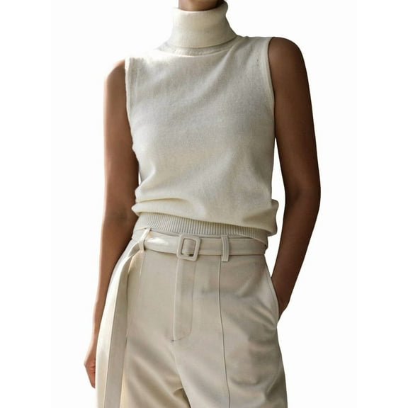 Women'S Mock Neck Sleeveless Sweater Vest Casual Cap Sleeve Knit Pullover Tank Tops White M