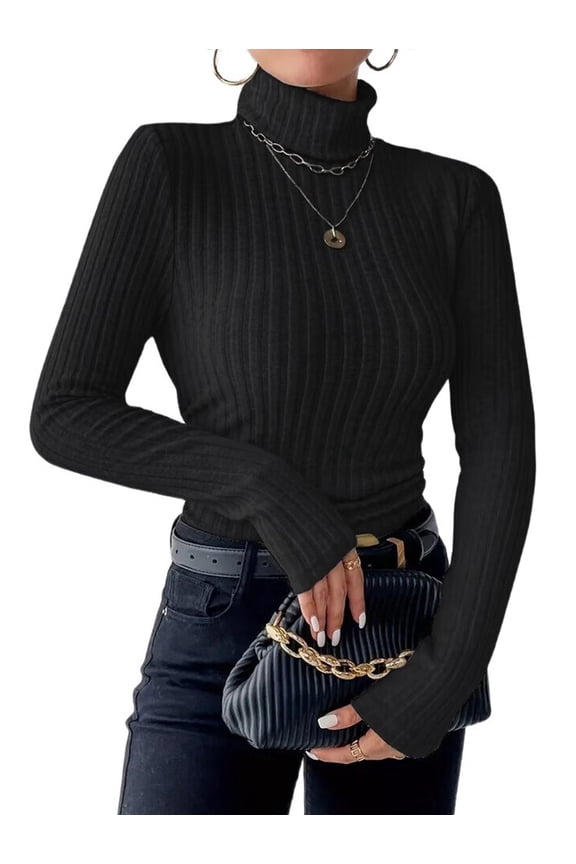 Women'S Mock Turtle-Neck Long Sleeve Shirts Fall Ribbed Fleece Layering Soft Thermal Undershirts Tee Black XL