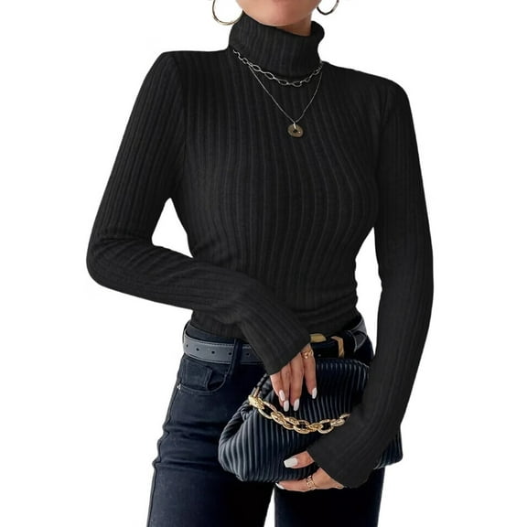Women'S Mock Turtle-Neck Long Sleeve Shirts Fall Ribbed Fleece Layering Soft Thermal Undershirts Tee Black XXXL