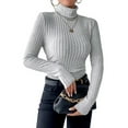 thumbnail image 1 of Women'S Mock Turtle-Neck Long Sleeve Shirts Fall Ribbed Tops Fleece Basic Layering Soft Thermal Undershirts Tee Gray 5XL, 1 of 6