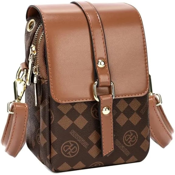 Women'S Multi-Layer Lightweight Crossbody Bag for Travel, Daily Essentials, Modern Checkered Design, Goldtone Hardware