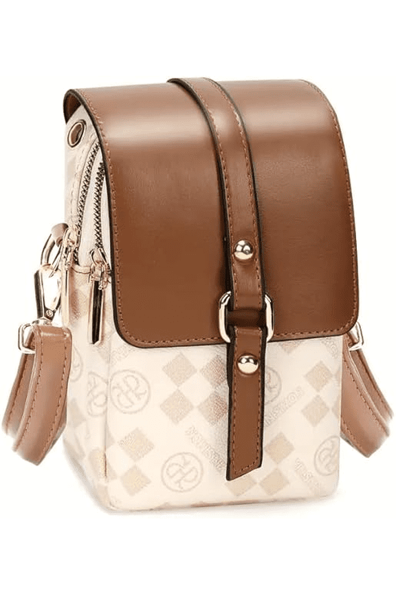 Women'S Multi-Layer Lightweight Crossbody Bag for Travel, Daily Essentials, Modern Checkered Design, Goldtone Hardware