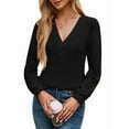 thumbnail image 1 of Women'S Multi-Layered V-Neck Solid Color Long Sleeved T-Shirt Casual Blouses Top Black XXL, 1 of 9