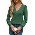 thumbnail image 1 of Women'S Multi-Layered V-Neck Solid Color Long Sleeved T-Shirt Casual Blouses Top Green S, 1 of 7