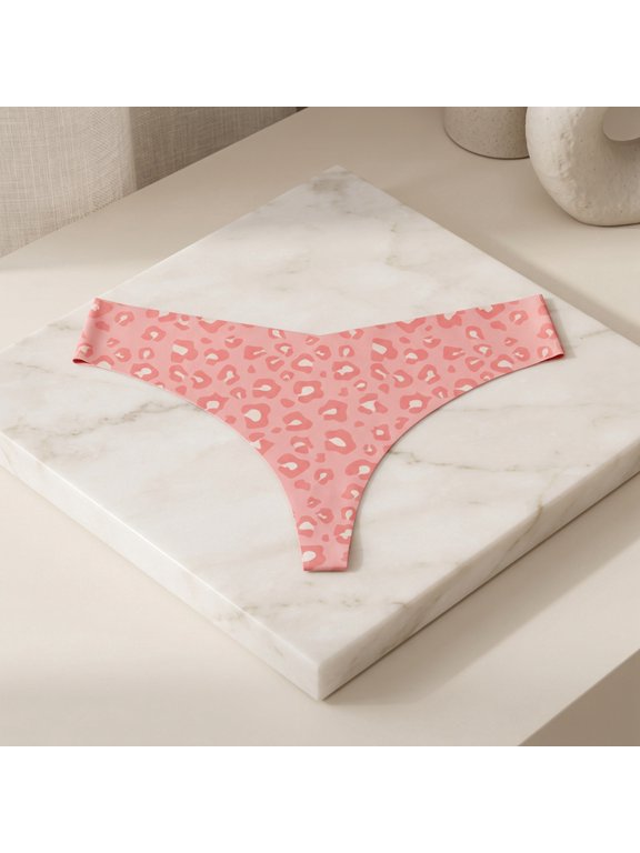 Women'S Multi-Print V-Cut Seamless Thong Panties Deep Pink Leopard XL