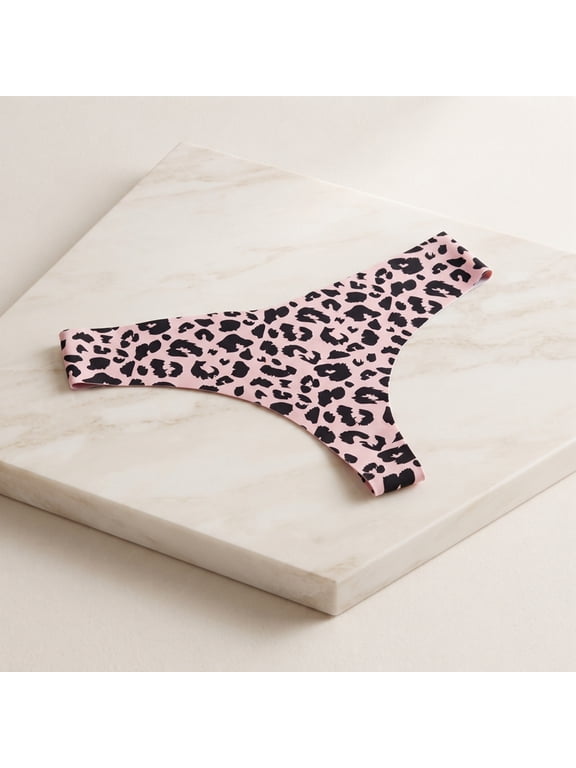 Women'S Multi-Print V-Cut Seamless Thong Panties Pink Leopard Print L