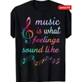 thumbnail image 1 of Women'S Music Note & "Music is What Feelings Sound Like" Graphic T-Shirt - Loose Fit Short Sleeve Crewneck Casual Tee with Colorful Treble Clef & Lyric Print, All-Season, 1 of 7