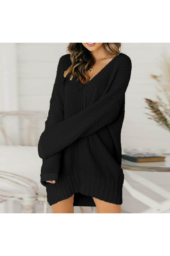 "Women'S Neck Ribbed Long Sleeve Bodycon Pullover Cute Mini Sweater Dress Womens Sweaters Fall 2022 Black,XL"