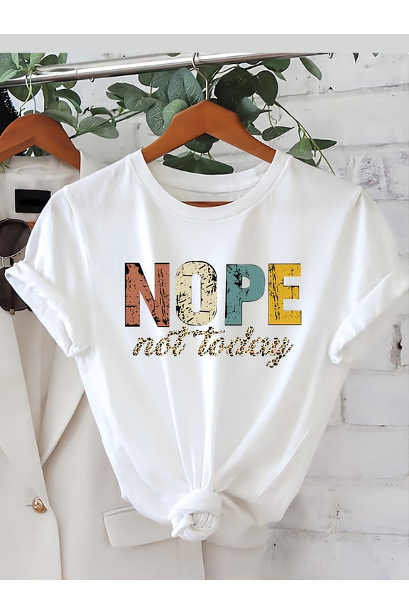 Women'S "Nope Not My Thing" Graphic Tee - Casual Short Sleeve Crew Neck Summer Top with Colorful Letter Print, Light Pink, Relaxed Fit for Casual Attire, Ladies T Shirts