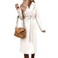 thumbnail image 1 of Women'S Notched Lapel Long Sleeves Slim Mid-Long Wool Blend Outerwear Casual Fall Winter Coats with Belt White XXL, 1 of 8