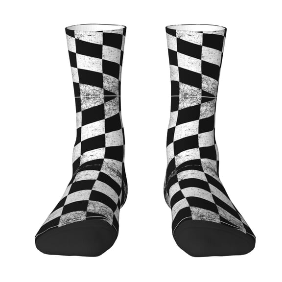 Women'S Novelty Funny Crew Socks Men'S Checkered Flag Design Socks