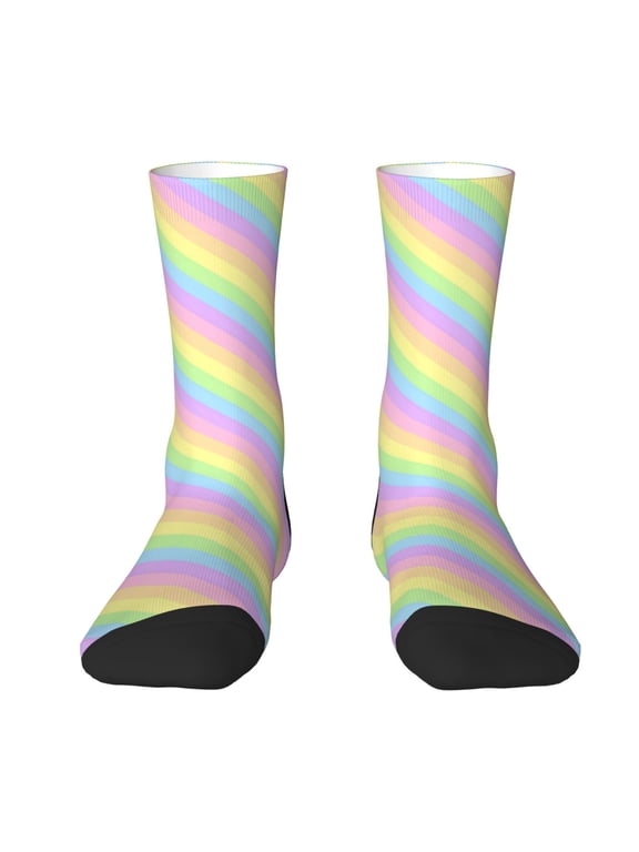 Women'S Novelty Funny Crew Socks Men'S Pastel Rainbow Striped Design Socks