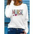 thumbnail image 1 of Women'S Nurse Themed Graphic Long Sleeve T-Shirt - Stretchy Crew Neck Pullover with Print, Casual Spring/Summer Vacation Top, Machine Washable, 1 of 9
