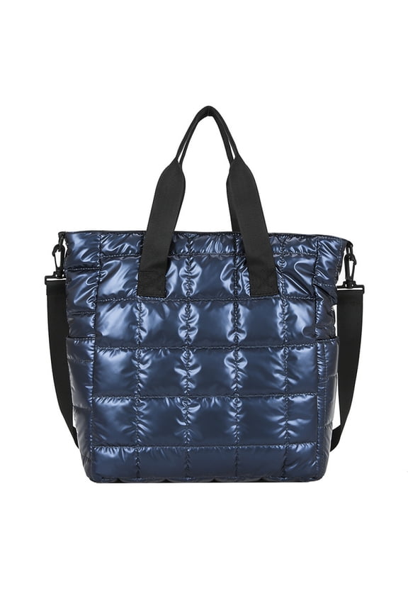 Women'S Nylon Top-Handle Bag Embroidery Thread Grid Handbag Shoulder Bag
